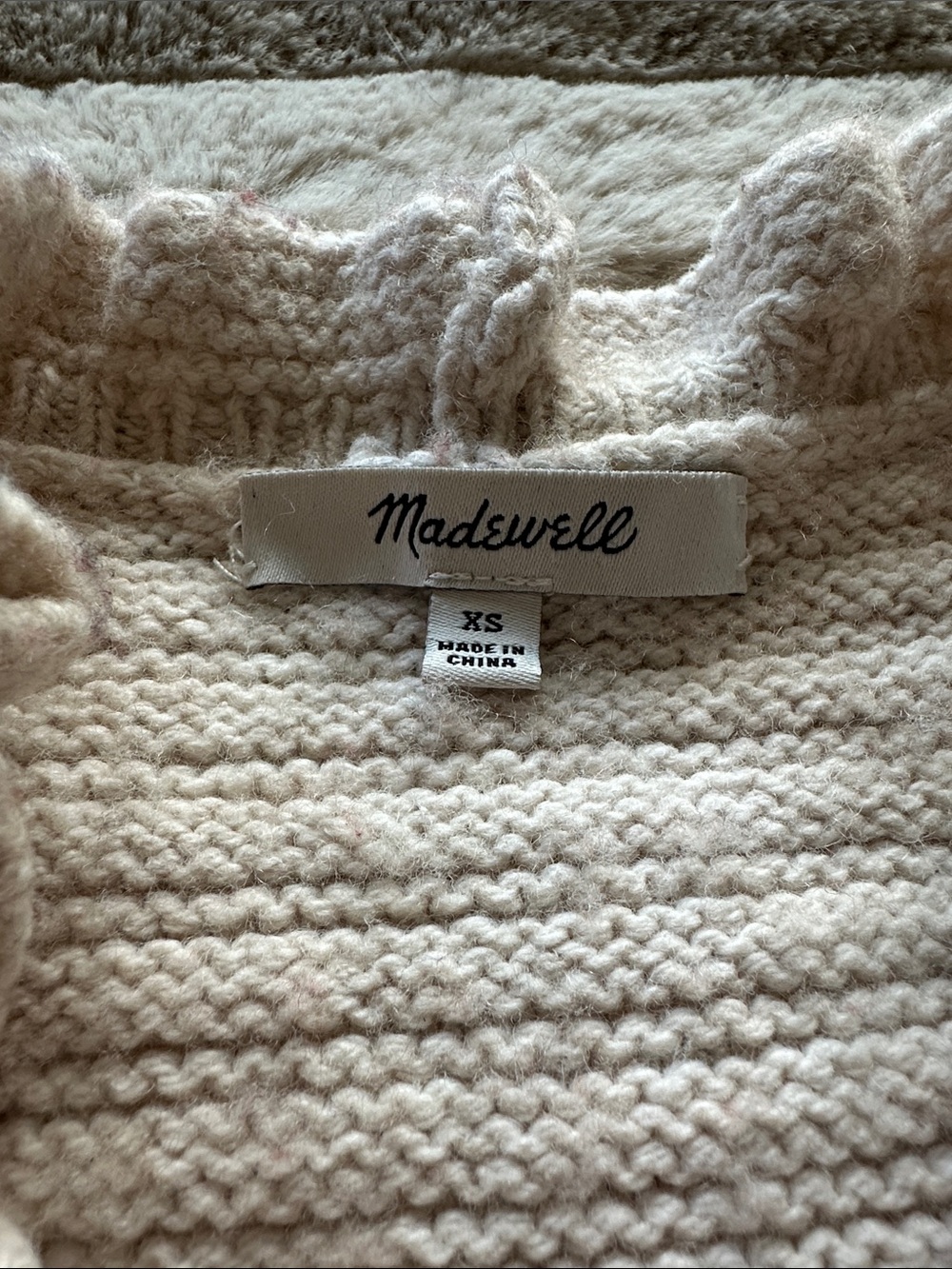 Madewell Cream Ruffle Crewneck Ribbed Sweater - Picture 2 of 6